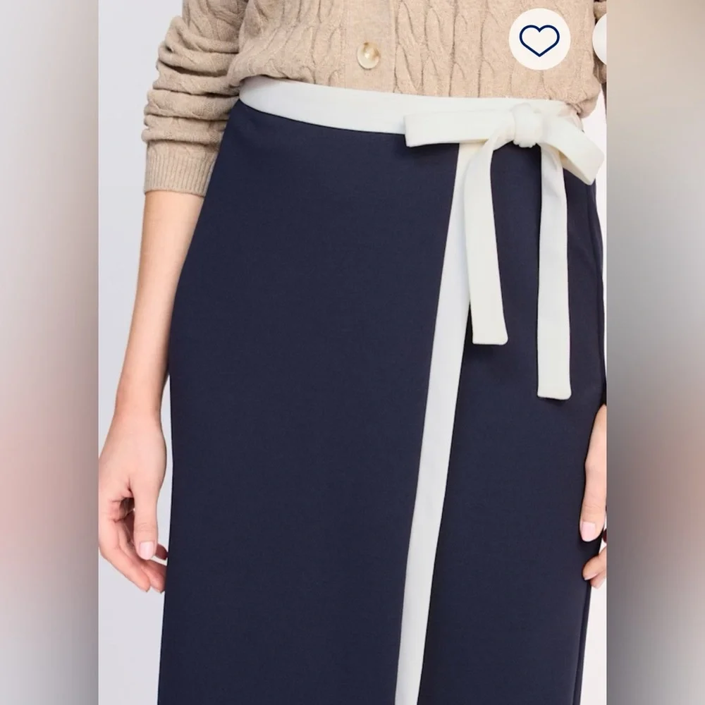 Skies Are Blue Navy Blue Pencil/Midi Skirt with White Trim - Picture 3 of 8